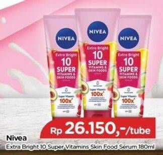 Promo Harga Nivea Extra Bright 10 Super Vitamins & Skin Food Serum 180 ml - TIP TOP