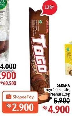 Promo Harga SERENA TOGO Biskuit Cokelat Chocolate, Peanut 128 gr - Alfamidi
