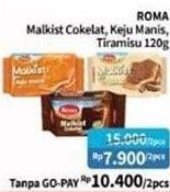 Promo Harga ROMA Malkist Cokelat, Keju Manis, Tiramisu per 2 pcs 120 gr - Alfamidi