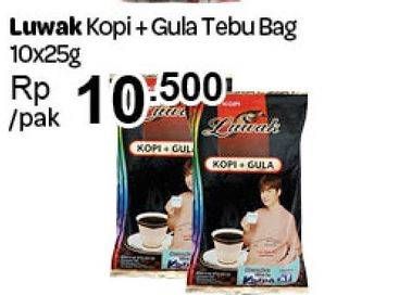 Promo Harga Luwak Kopi + Gula Tebu per 10 sachet 25 gr - Carrefour