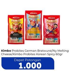 Promo Harga KIMBO Probites Original German Bratwurst, New York Melting Cheese, Korean Hot Spicy 1 pcs - Carrefour
