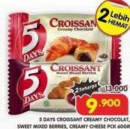 Promo Harga 5 DAYS Croissant Creamy Chocolate, Sweet Mixed Berries, Creamy Cheese 60 gr - Superindo