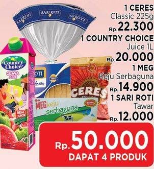 Promo Harga Ceres + Country Choice + Meg Keju Serbaguna + Sari Roti Tawar  - LotteMart