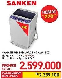 Promo Harga SANKEN AWS-807 | Mesin Cuci Top Load 8kg 8 kg - Carrefour