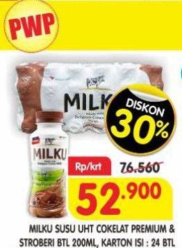 Promo Harga Milku Susu UHT Stroberi, Cokelat Premium 200 ml - Superindo