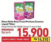 Promo Harga RINSO Anti Noda + Molto Liquid Detergent Rose Fresh, Perfume Essence 750 ml - Carrefour