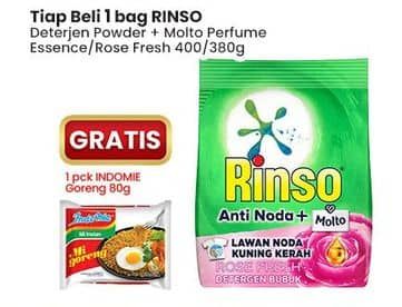 Promo Harga Rinso Anti Noda Deterjen Bubuk + Molto Purple Perfume Essence, + Molto Pink Rose Fresh 460 gr - Indomaret