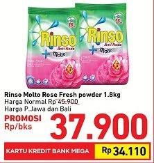 Promo Harga RINSO Molto Ultra Detergent Bubuk Rose Fresh 1800 gr - Carrefour