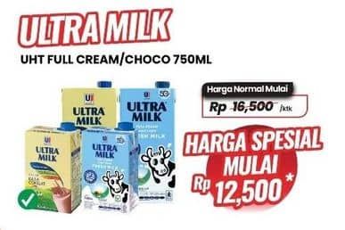 Promo Harga Ultra Milk Susu UHT Coklat, Full Cream 750 ml - Carrefour