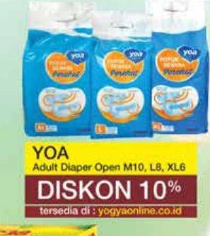 Promo Harga YOA Adult Diapers L8, M10, XL6 6 pcs - Yogya