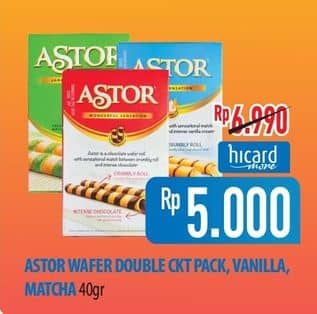 Promo Harga Astor Wafer Roll Double Chocolate, Vanilla, Matcha 40 gr - Hypermart