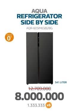 Aqua AQR-605IM Kulkas Side By Side  Diskon 37%, Harga Promo Rp8.000.000, Harga Normal Rp12.709.000, Cicilan Rp. 1.333.333 x 6