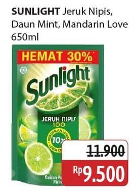 Promo Harga Sunlight Pencuci Piring Jeruk Nipis 100, Mandarin Orange, Anti Bau With Daun Mint 650 ml - Alfamidi