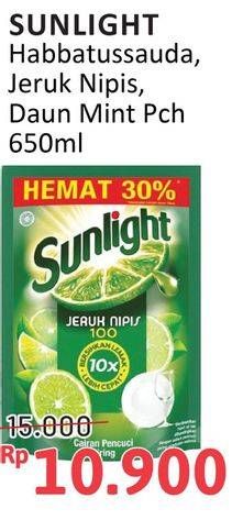 Promo Harga Sunlight Pencuci Piring Higienis Plus With Habbatussauda, Jeruk Nipis 100, Anti Bau With Daun Mint 650 ml - Alfamidi