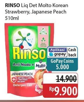 Promo Harga Rinso Liquid Detergent + Molto Korean Strawberry, + Molto Japanese Peach 565 ml - Alfamidi