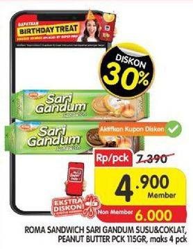 Promo Harga ROMA Sari Gandum Peanut Butter, Susu Cokelat 115 gr - Superindo