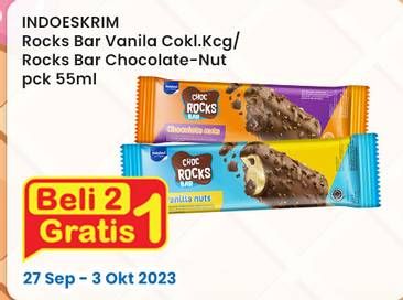 Promo Harga Indoeskrim Rocks Bar Chocolate Nuts, Vanila Nuts 55 ml - Indomaret