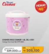 Promo Harga Cosmos CRJ 3301 | Rice Cooker 1800 ml - Carrefour