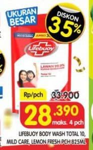 Promo Harga Lifebuoy Body Wash Total 10, Mild Care, Lemon Fresh 850 ml - Superindo