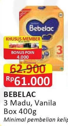 Promo Harga BEBELAC 3 Susu Pertumbuhan Madu, Vanila 400 gr - Alfamart