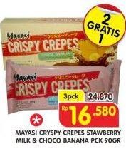 Promo Harga MAYASI Crispy Crepes Strawberry Milk, Choco Banana per 3 pouch 90 gr - Superindo
