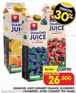 Promo Harga Diamond Juice Unsweet Cranberry, Unsweet Orange, Unsweet Apple, Unsweet Blueberry 946 ml - Superindo
