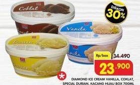 Promo Harga DIAMOND Ice Cream Vanila, Cokelat, Durian, Kacang Hijau 700 ml - Superindo