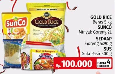 GOLD RICE Rice Premium + SUNCO Minyak Goreng + SEDAAP Mie Goreng + SUS Gula Pasir