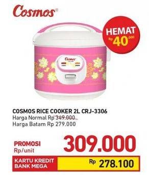 Promo Harga COSMOS CRJ 3306 Rice Cooker 2000 ml - Carrefour