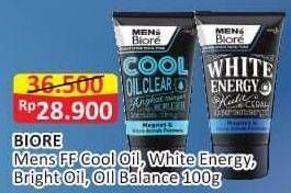 Promo Harga Biore Mens Facial Foam Double Scrub Cool Oil Clear, Double Scrub White Energy, Bright Oil Clear, Oil Balance 100 gr - Alfamart