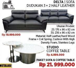 Promo Harga Delta Sofa Dudukan 3 + 2 Half Leather + Studio Coffee Table  - COURTS