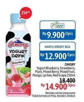 Promo Harga CIMORY Yogurt Drink Blueberry, Strawberry, Plain, Mixed Berry, Mixed Fruit, Mango, Lychee, Red Grape per 2 botol 250 ml - Alfamidi