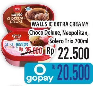 Promo Harga WALLS Ice Cream Chocolate Deluxe, Neopolitana, Solero Trio 700 ml - Hypermart