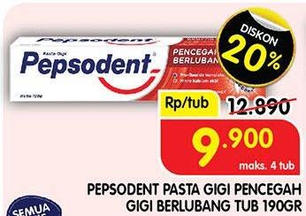 Promo Harga PEPSODENT Pasta Gigi Pencegah Gigi Berlubang 190 gr - Superindo
