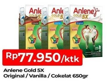 Promo Harga ANLENE Gold Plus 5x Hi-Calcium Original, Coklat, Vanila 650 gr - TIP TOP