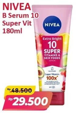 Promo Harga Nivea Extra Bright 10 Super Vitamins & Skin Food Serum 180 ml - Alfamart