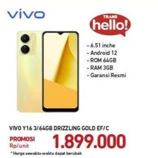 Promo Harga Vivo Y16 Smartphone 3+32 GB  - Carrefour