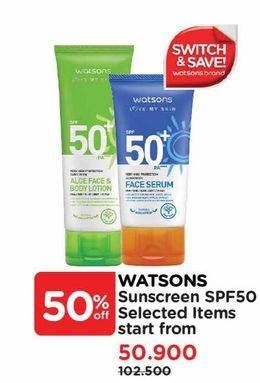Promo Harga Watsons Sunscreen Face Serum SPF50 50 ml - Watsons