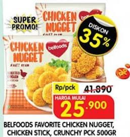 Promo Harga Belfoods Nugget Chicken Nugget, Chicken Nugget Stick, Chicken Nugget Crunchy 500 gr - Superindo