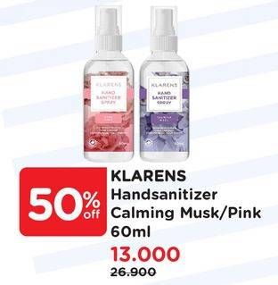Promo Harga KLARENS Hand Sanitizer Calming Musk, Pink Rose 60 ml - Watsons