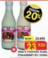 Promo Harga Kings Yoghurt Plain, Strawberry 350 ml - Superindo