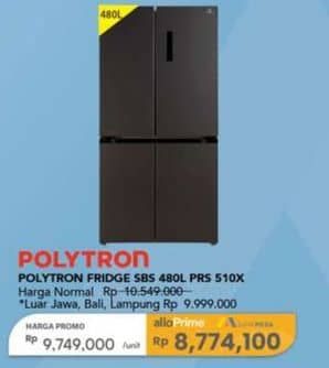 Promo Harga Polytron PRS 510X Kulkas Inverter 4 Pintu Side By Side  - Carrefour