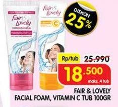 Promo Harga GLOW & LOVELY (FAIR & LOVELY) Facial Foam Bright C Glow Vitamin C, Brightening Multi Vitamin 100 gr - Superindo