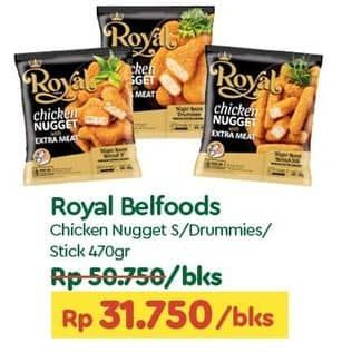 Promo Harga Belfoods Royal Nugget Chicken Nugget S, Chicken Nugget Drummies, Chicken Nugget Stick 500 gr - TIP TOP