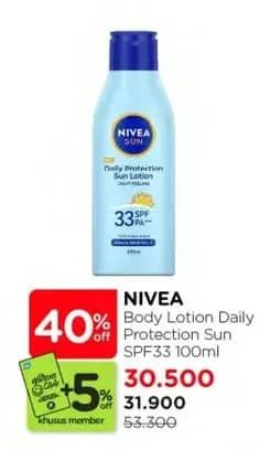 Promo Harga Nivea Daily Protection Sun Lotion SPF 33 PA++ 100 ml - Watsons