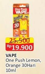 Promo Harga Fumakilla Vape One Push Lemon 30 Hari, Orange 30 Hari 10 ml - Alfamart