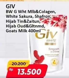 Promo Harga GIV Body Wash Mulberry Collagen, Pearl Sakura, Saffron Niacinamide, Hijab Tin Zaitun, Hijab Oud Glutacinamide, Goat