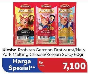 Promo Harga Kimbo Probites Korean Hot Spicy, New York Melting Cheese, Original German Bratwurst 60 gr - Carrefour