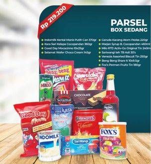 Parsel Box Sedang (Indomilk Kental Manis/Marjan Syrup Boudoin/Sariwangi Teh Asli)