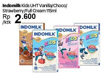 Promo Harga INDOMILK Susu UHT Kids Cokelat, Stroberi, Full Cream, Vanila 115 ml - Carrefour